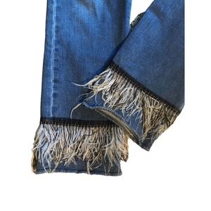 LUXE MODA Chic Embellished Denim High Rise Straight Size 10 Med Wash Unique Jean